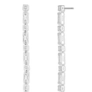 Lauren Ralph Lauren Silver Tone Crystal Baguette Linear Earrings
